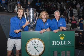 Roger Federer, Stefanos Tsitsipas und Björn Borg beim Laver Cup 2021